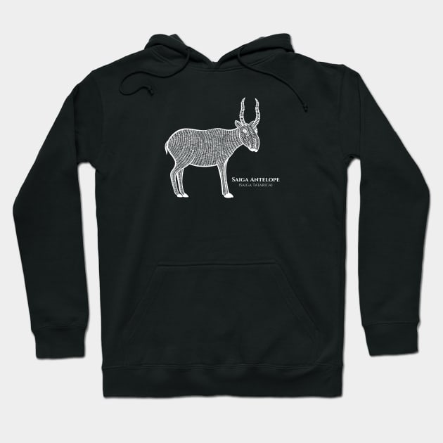 Saiga Antelope with Common and Latin Names - detailed animal design Hoodie by Green Paladin